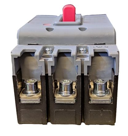 Himel 40A 3 Pole Molded Case Circuit Breaker with red toggle switch and metal connectors