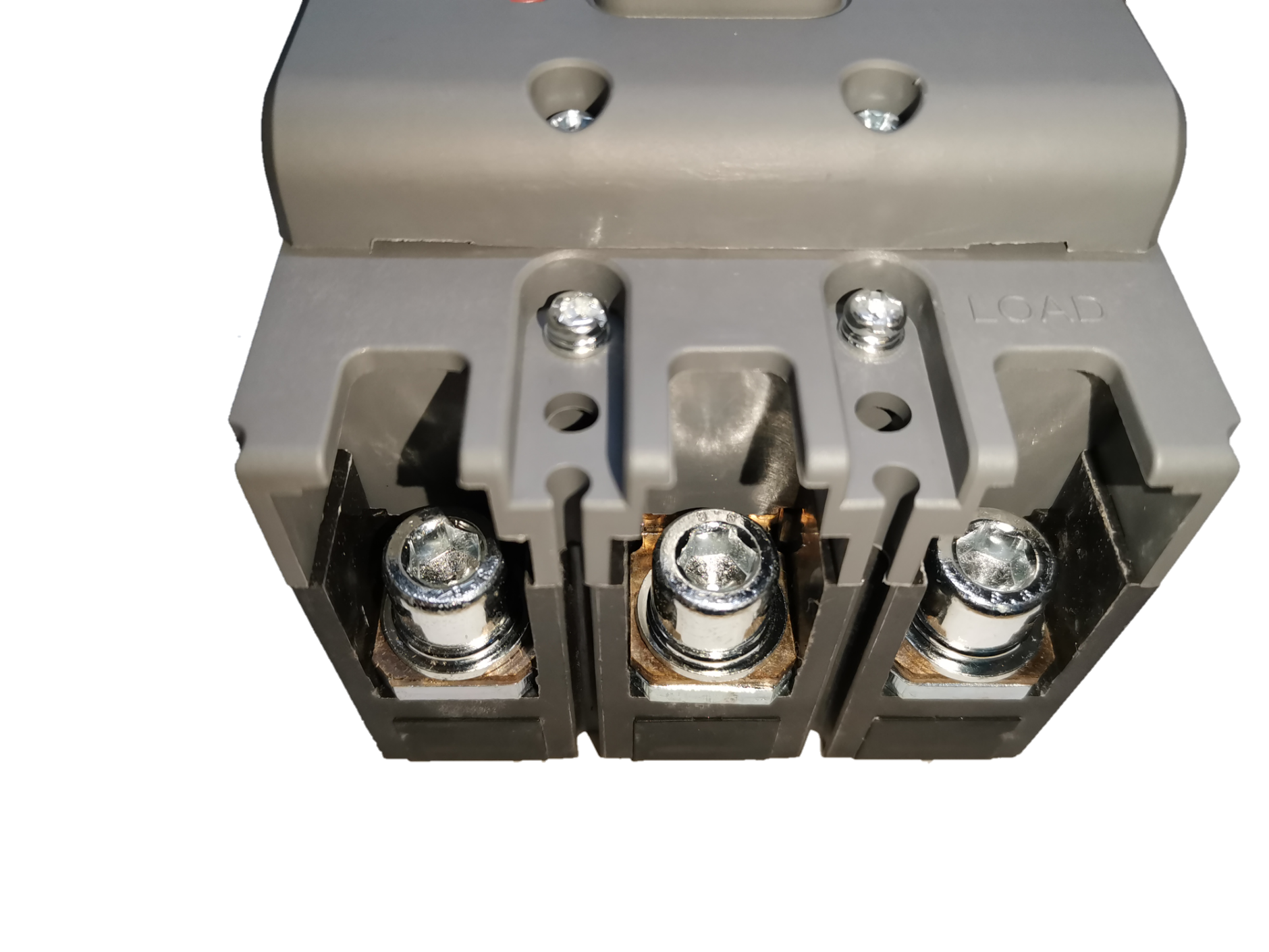 Close-up of Himel 63A 3 pole circuit breaker terminals showcasing high-quality electrical connections.