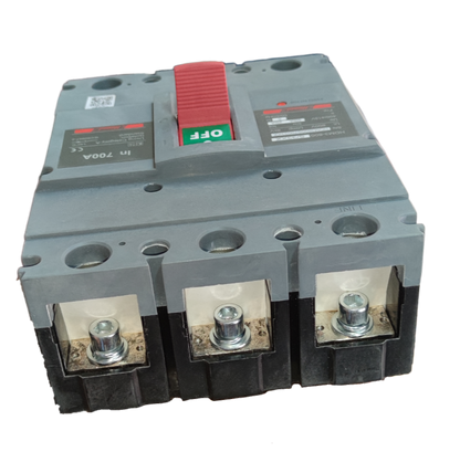Himel 700A 3 Pole Industrial Circuit Breaker with red switch and gray body for electrical safety