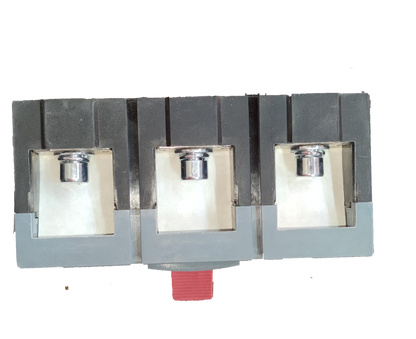 Himel 700A 3 Pole Industrial Circuit Breaker with three silver terminals and black casing