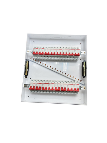 Himel Breakers Panel Board 63A 2 Pole Main electrical circuitry with red switches and white casing