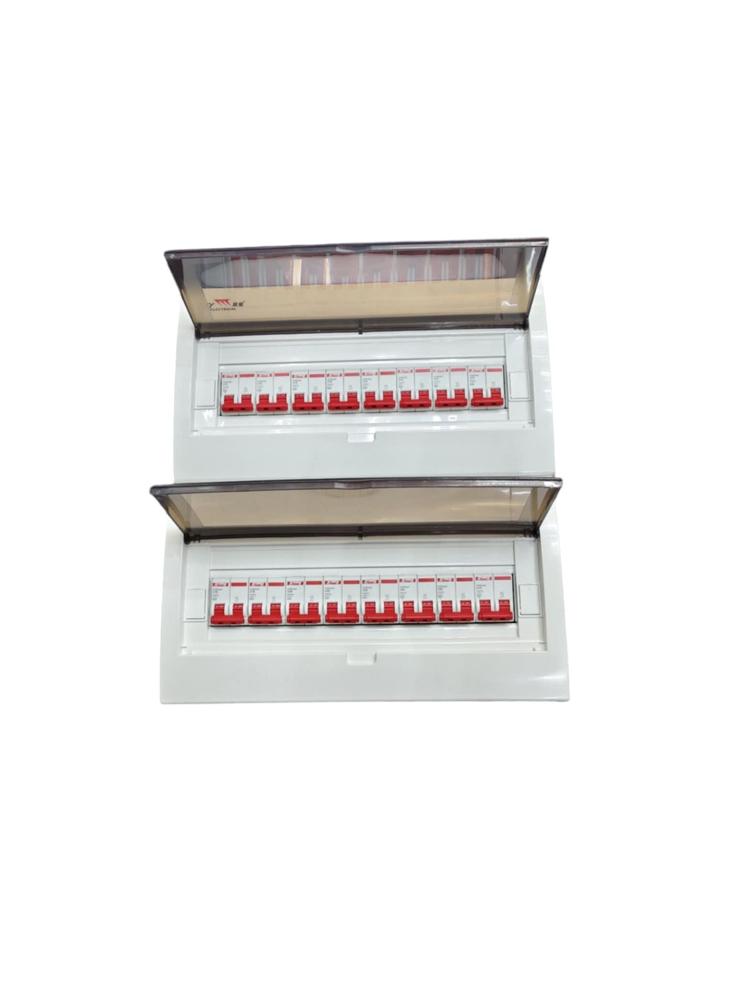 Himel HDB Breakers Panel Board 50A 2 Pole with red switches inside white casing
