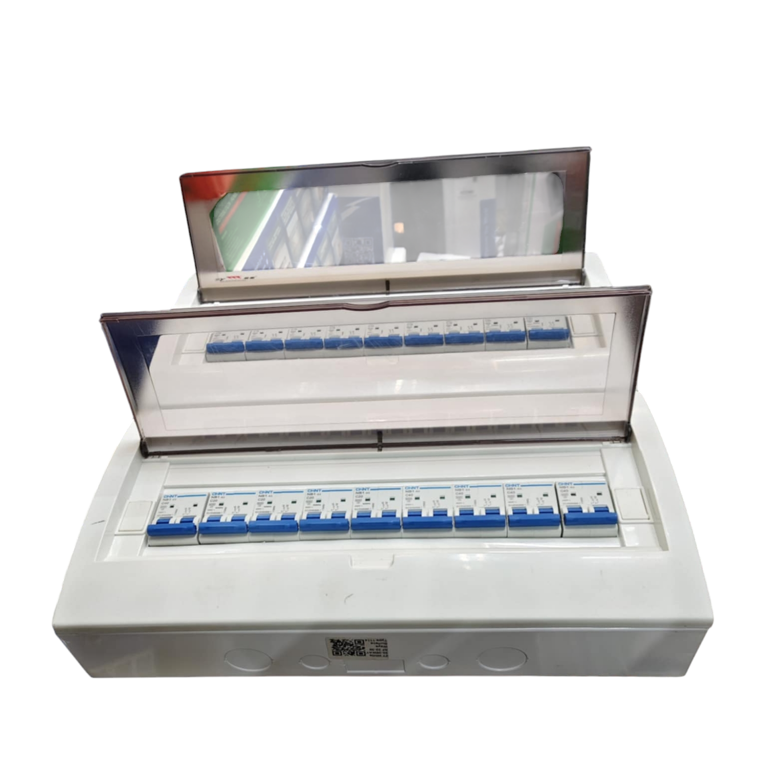 Himel 17 branch 2 pole MCB panel white distribution box with transparent hinged cover and 17 blue breakers