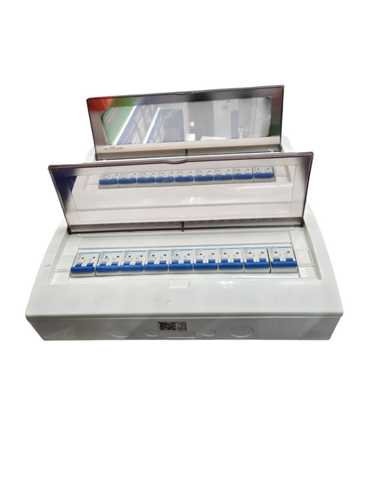 Himel 17 branch 2 pole MCB panel white distribution box with transparent hinged cover and 17 blue breakers