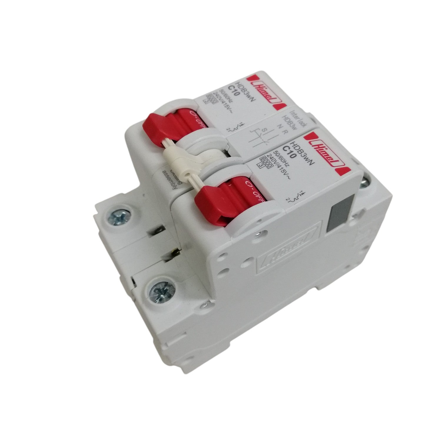 Himel manual transfer switch 10A white double pole circuit breaker with red toggle levers and screw terminals