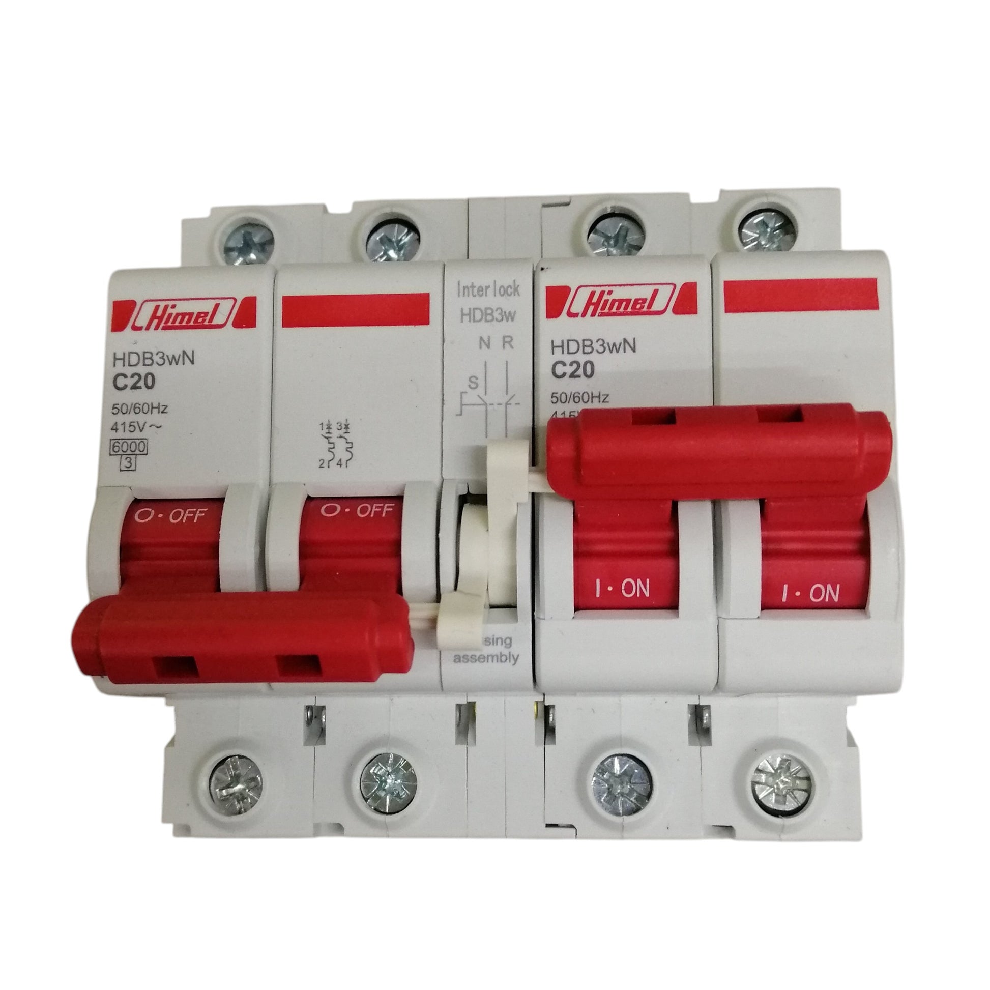 Himel manual transfer switch 20A white circuit breaker with red toggle handles for home generator transfer