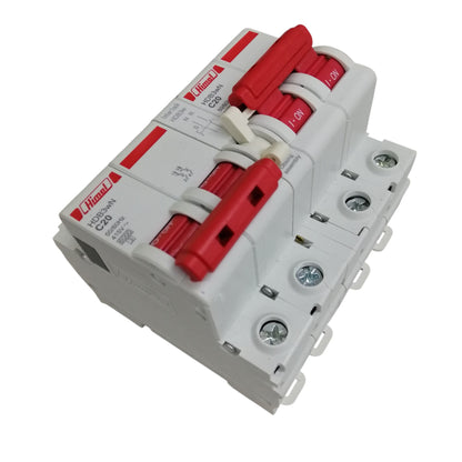 Himel manual transfer switch 20A three pole circuit breaker with red handles for generator transfer and DIN rail mounting