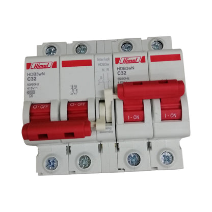 Himel manual transfer switch 32A white modular circuit breaker with red switches for generator backup