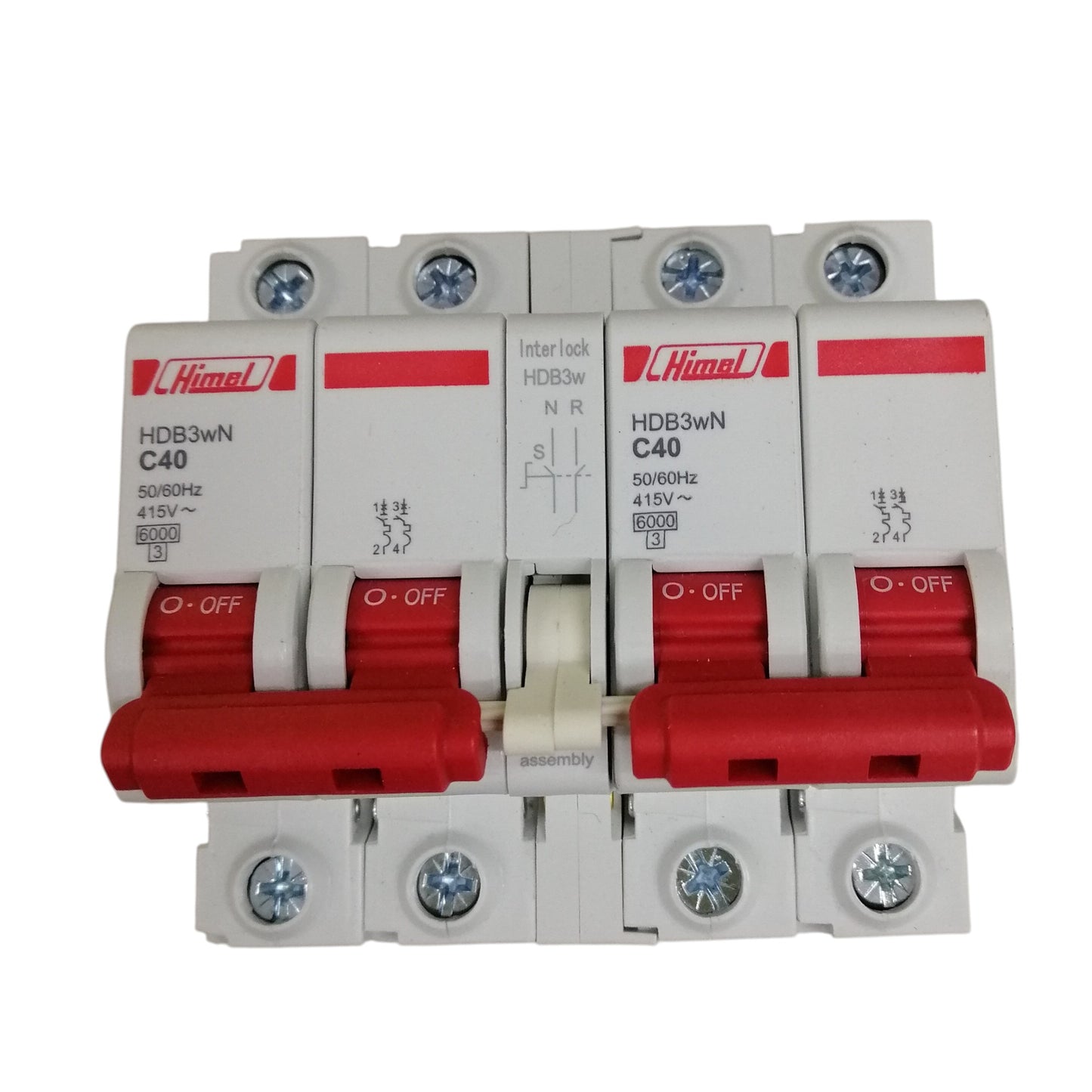 Himel manual transfer switch 40A white four pole circuit breaker with red toggles for generator transfer