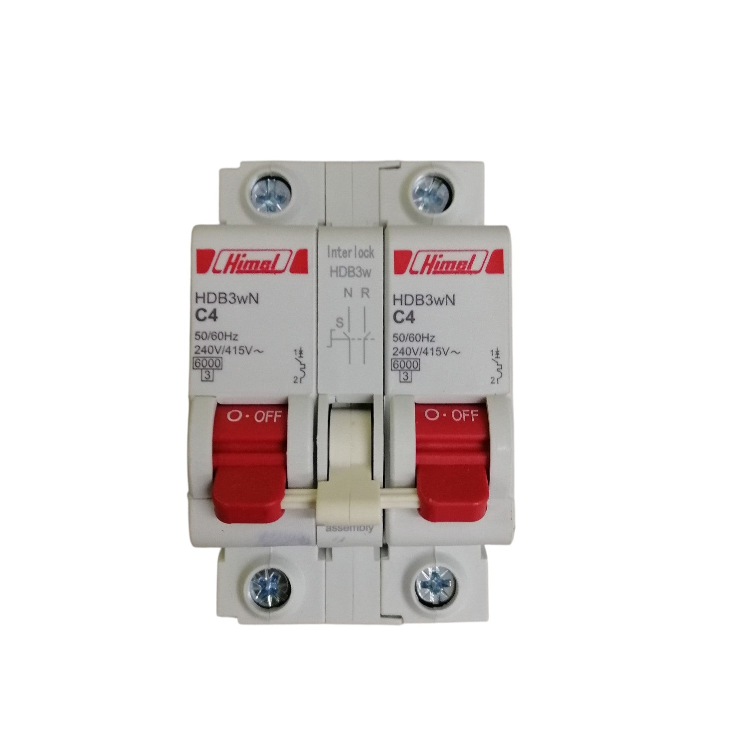 Himel manual transfer switch 4A double pole circuit breaker with red toggles white housing for panel mounting