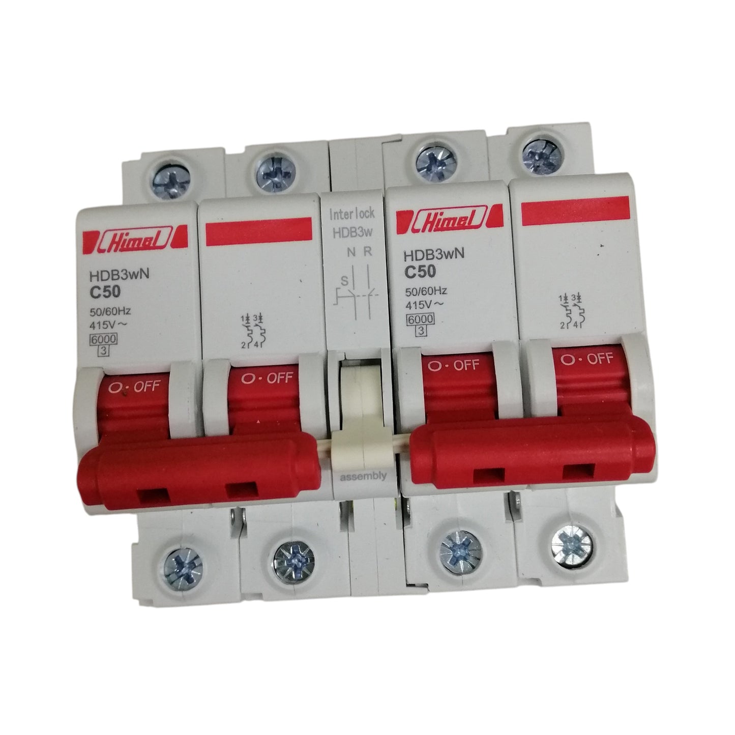 Himel manual transfer switch 50A dual red handle circuit breaker module for mains to generator transfer