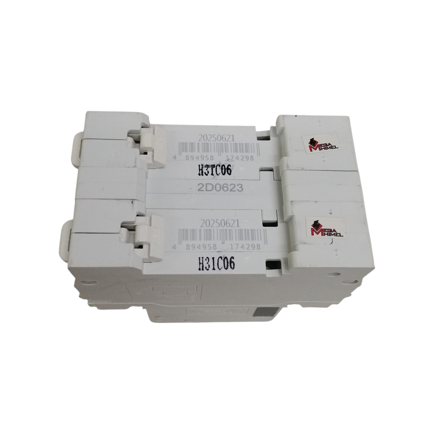 Himel manual transfer switch 6A modular double pole circuit breaker in white with barcode labels