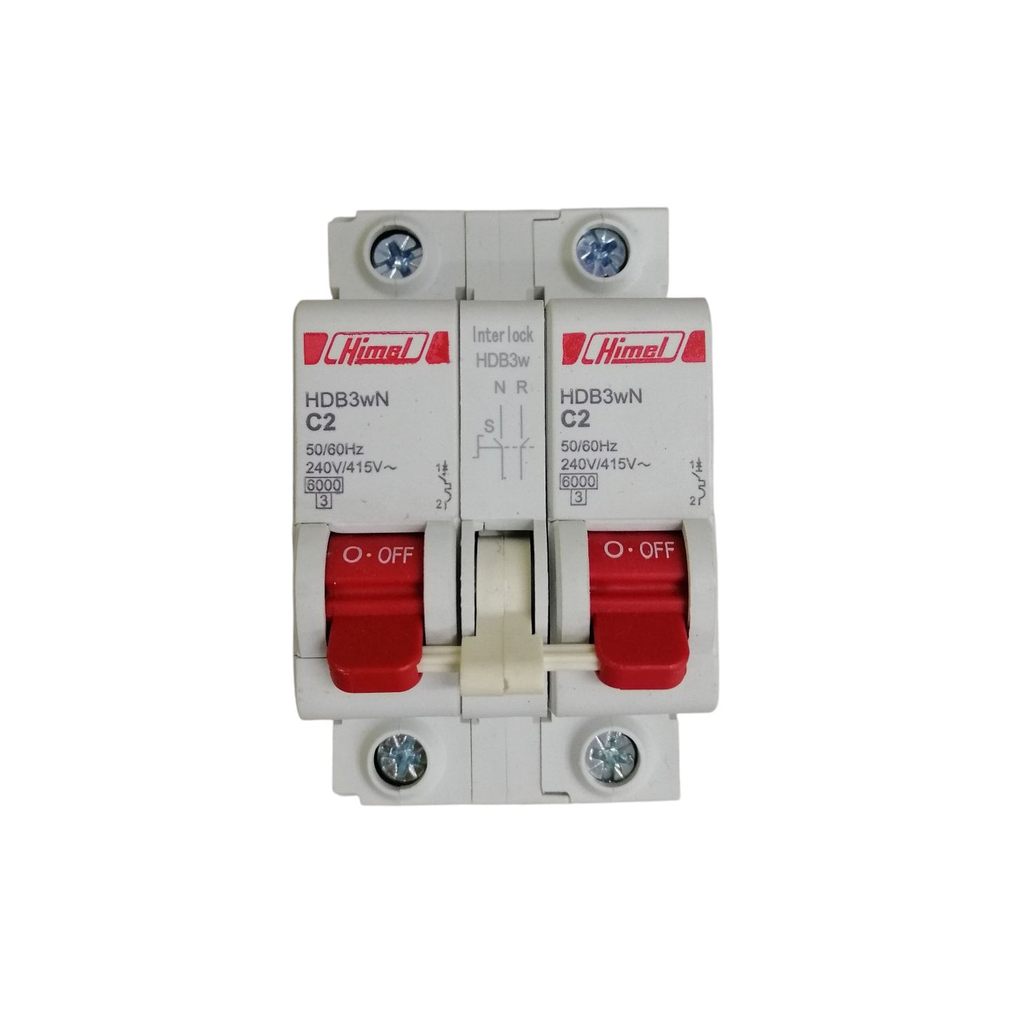 Aluminum double sided step ladder with rubber feet and red top on white background Himel manual transfer switch