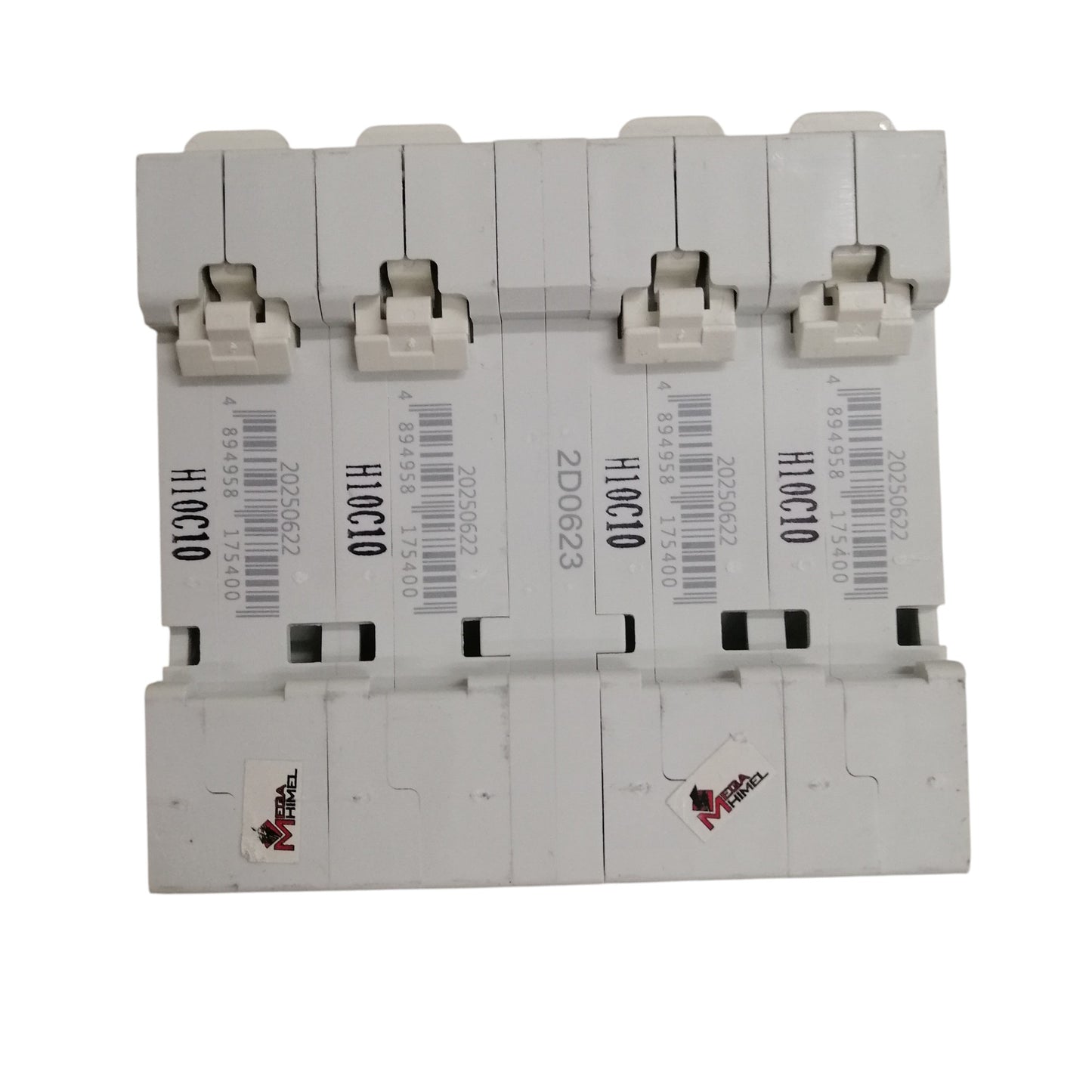 Himel MTS breaker 2 pole white modular circuit breaker shown as paired 2 pole DIN rail mount units