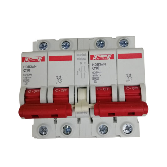 Himel MTS breaker 2 pole white dual module circuit breaker with red toggles C10 10A protective switch