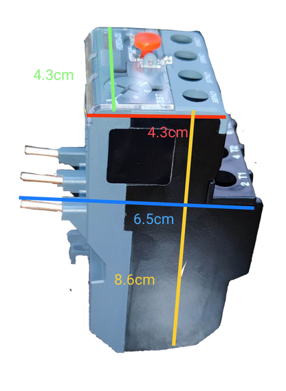 Himel overload relay 7-10A shown from the side with clear dimensions for easy reference