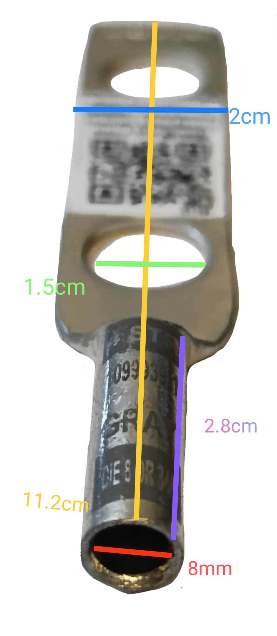 Utilux Terminal Lugs Long Barrel 2 Holes metallic electrical connector with precise hole measurements