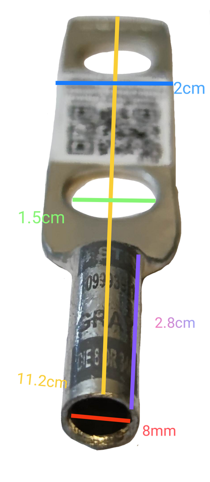 Utilux Terminal Lugs Long Barrel 2 Holes metallic electrical connector with precise hole measurements