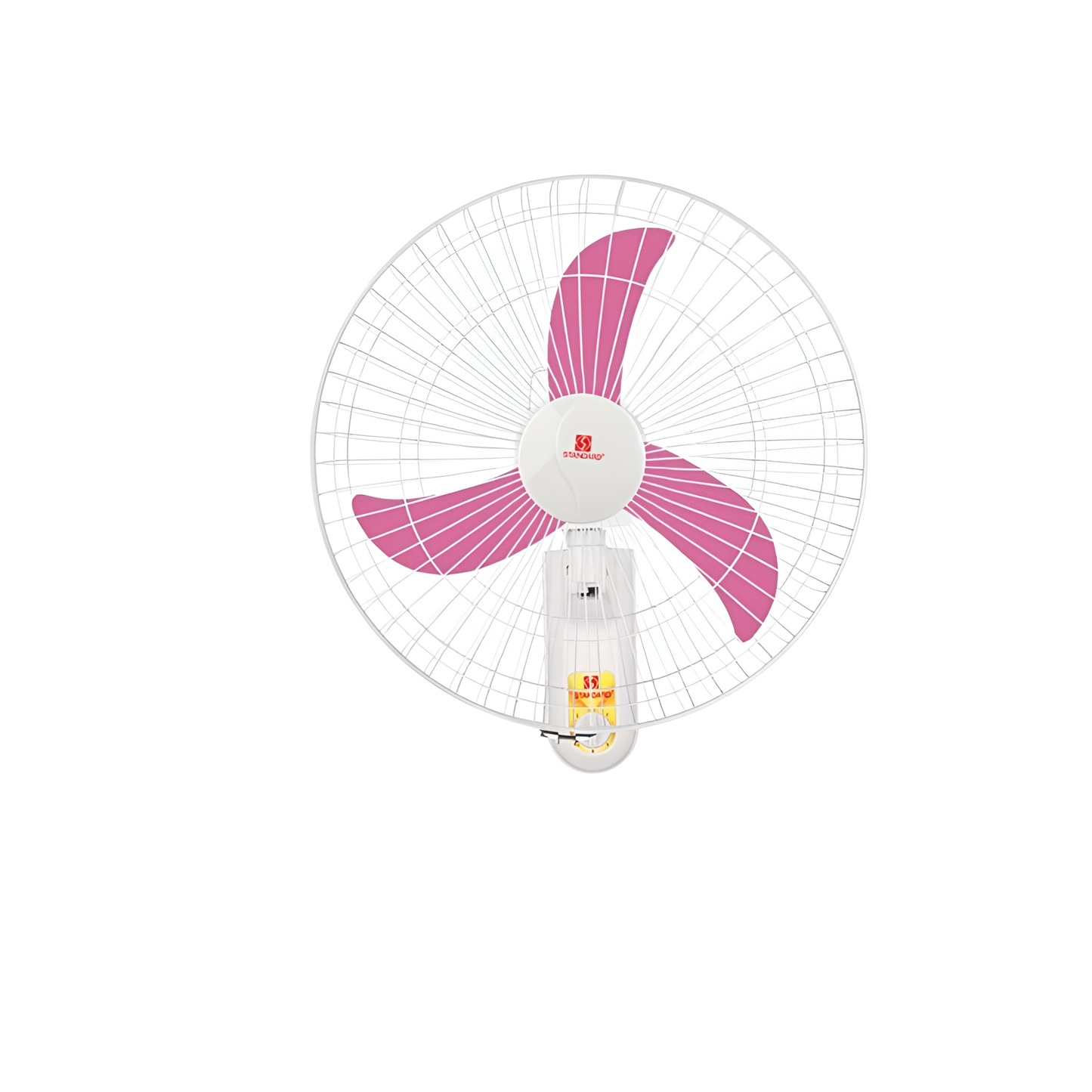 Standard 16 Inches Wall Fan Banana Blade white wall fan with pink banana shaped blades and metal grille