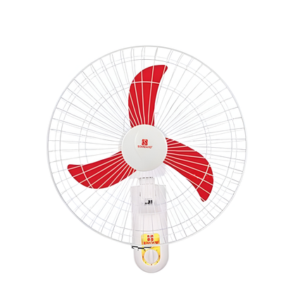 Standard 16 Inches Wall Fan Banana Blade red three blade wall fan with white grille and oscillating motor housing