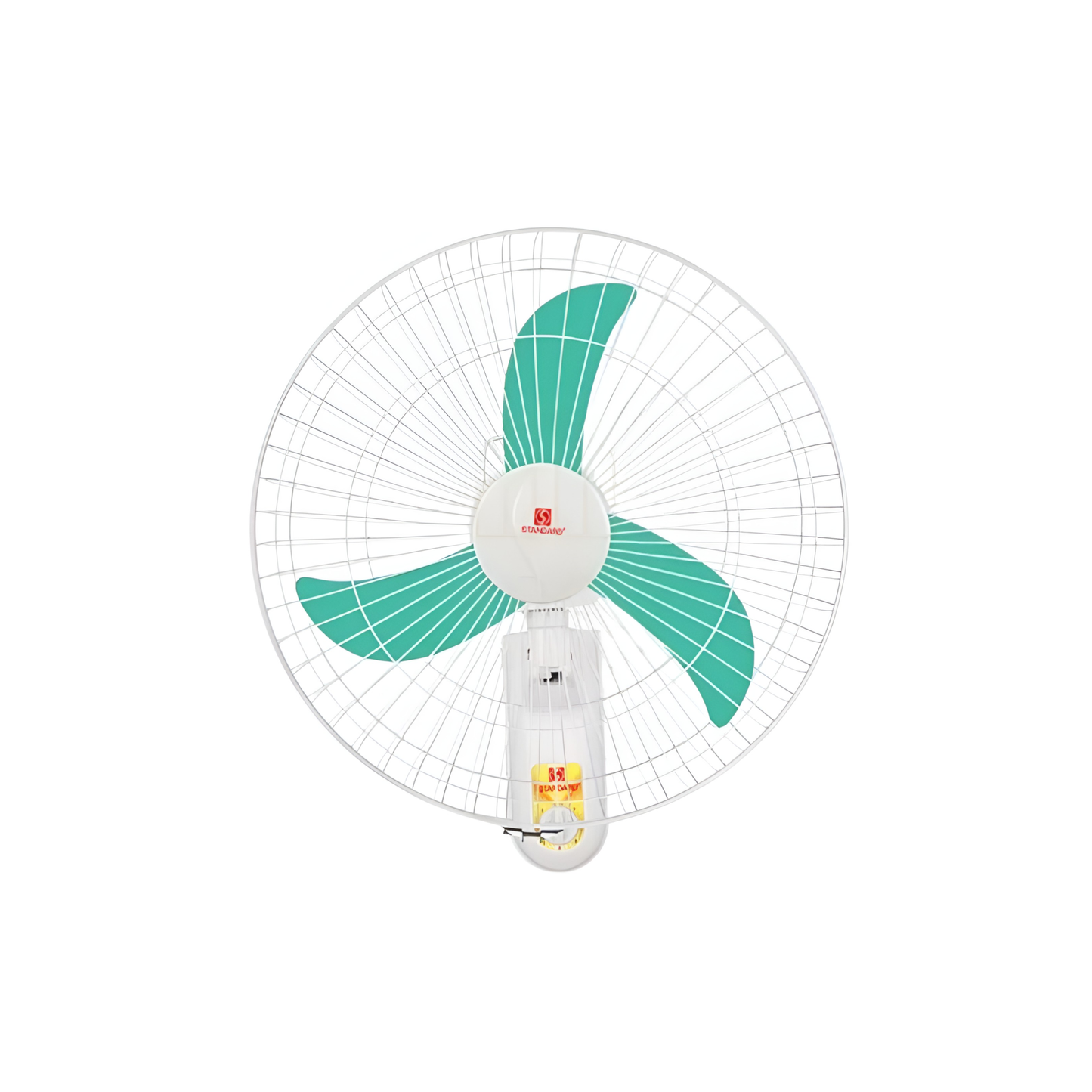 Standard 16 Inches Wall Fan Banana Blade white wall mounted fan with three teal banana blades for room cooling