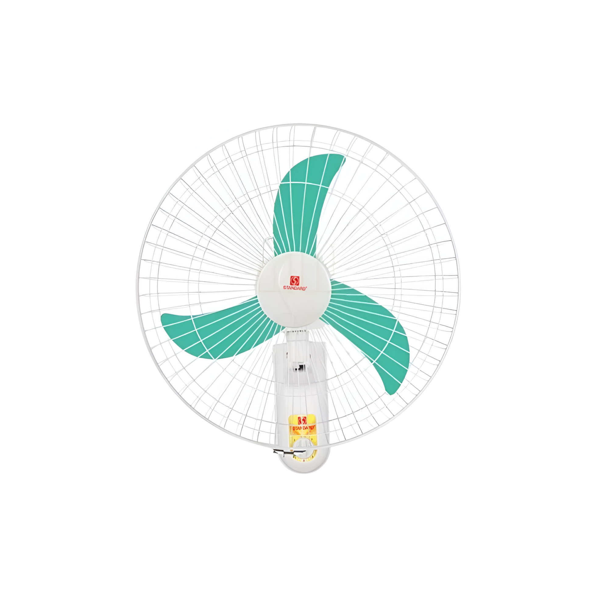 Standard 16 Inches Wall Fan Banana Blade white wall mounted fan with three teal banana blades for room cooling