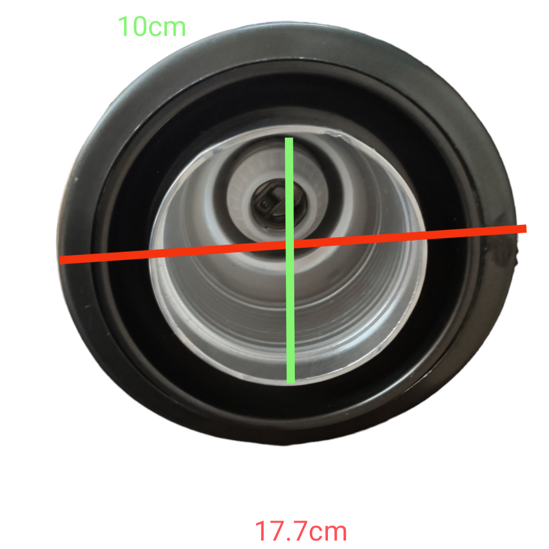 Round recessed ceiling Down Light Fixture Silver Grey E27 with black trim and visible E27 socket front view