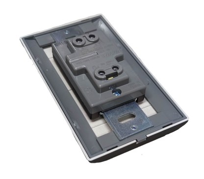 Royu Tandem Outlet with Plate Dark Gray rear view showing mounting bracket and dual socket module