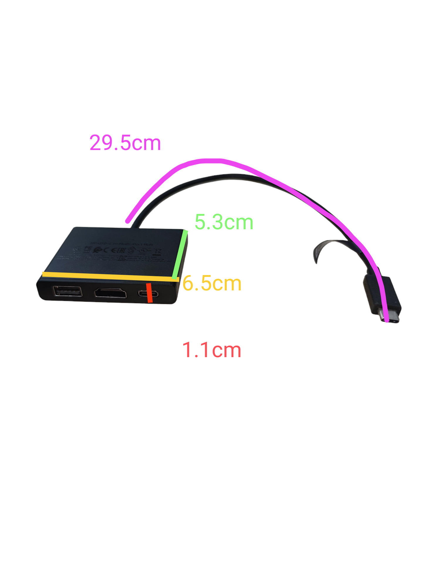 Compact USB-C to Multi-port Hub from China with multiple ports and a 29.5cm cable length