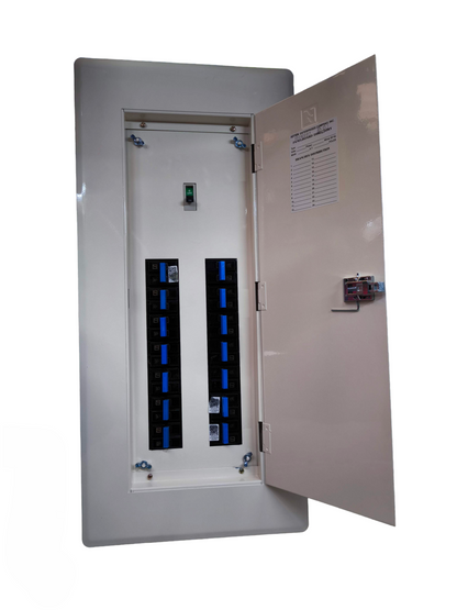 Koten Panel Board 175A 2P with 14 Branches HPH 2P. Beige electrical panel with open door showing two columns of breakers