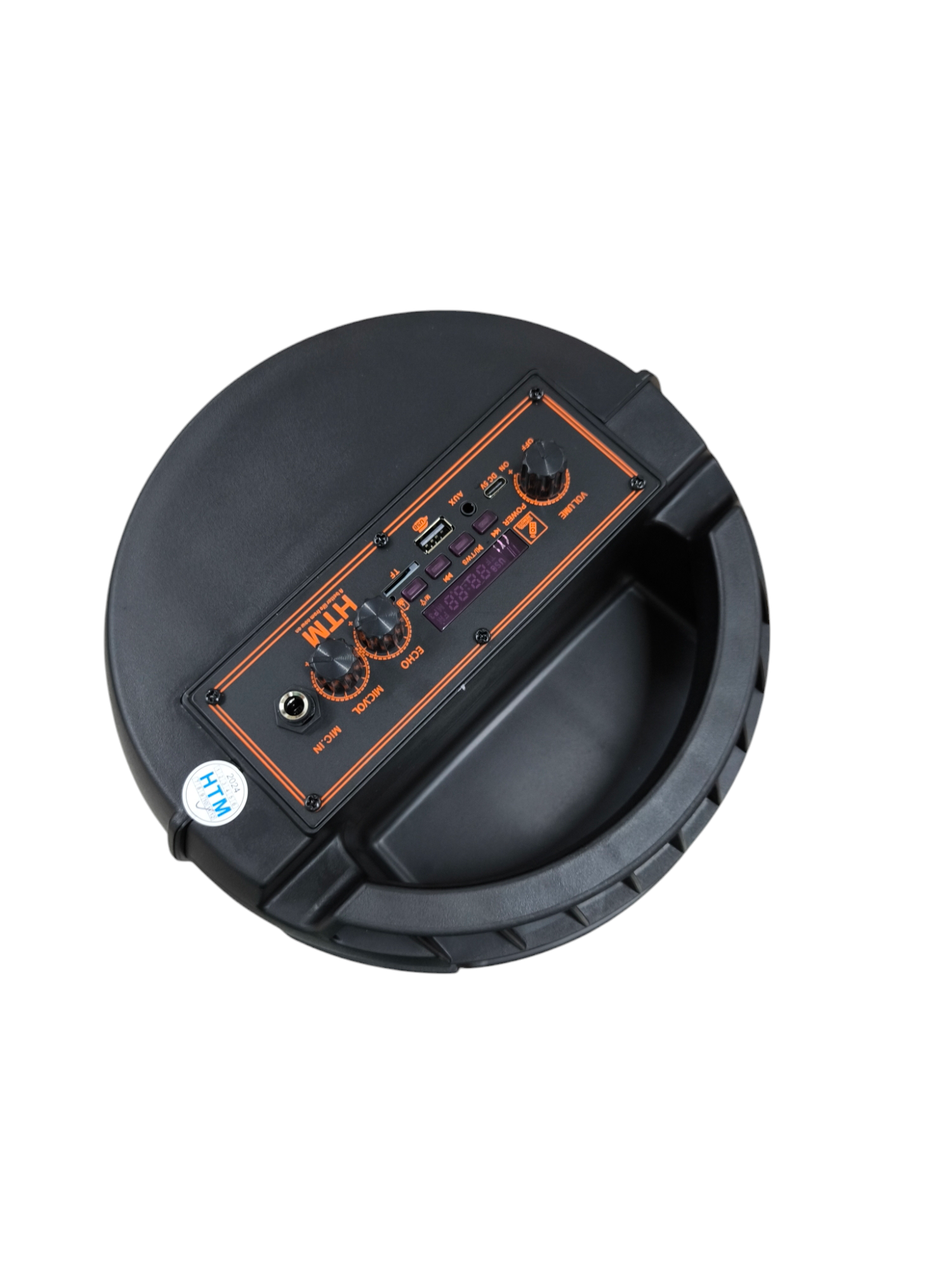 Black Bluetooth Speaker with Microphone HTM portable boombox from China with control knobs and a carrying handle