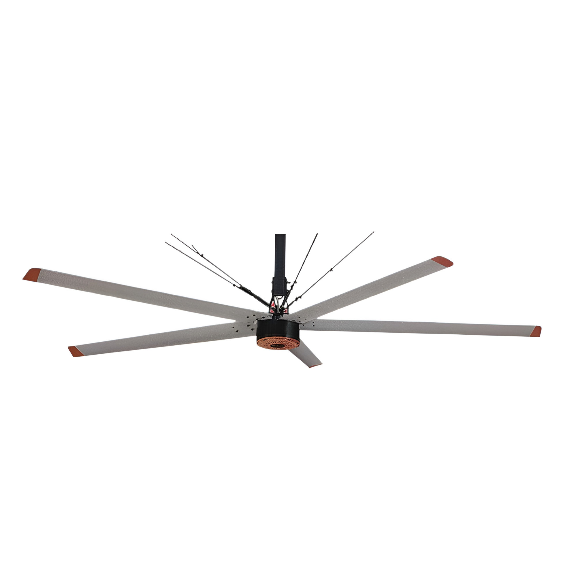 Tailee six blade industrial ceiling fan in gray with orange tips hanging mount Fan Blade Diameter 4.3 Meters 480W