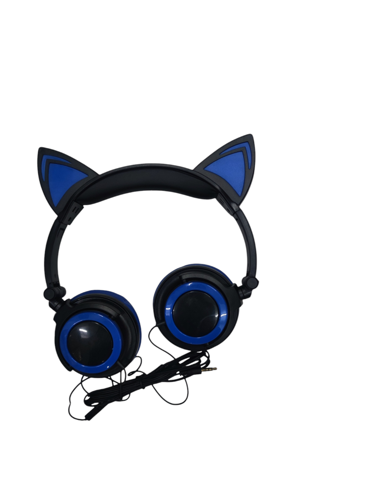 Black and blue on-ear headphones with cat ears and microphone Head Phones Kitty Ear with Mic