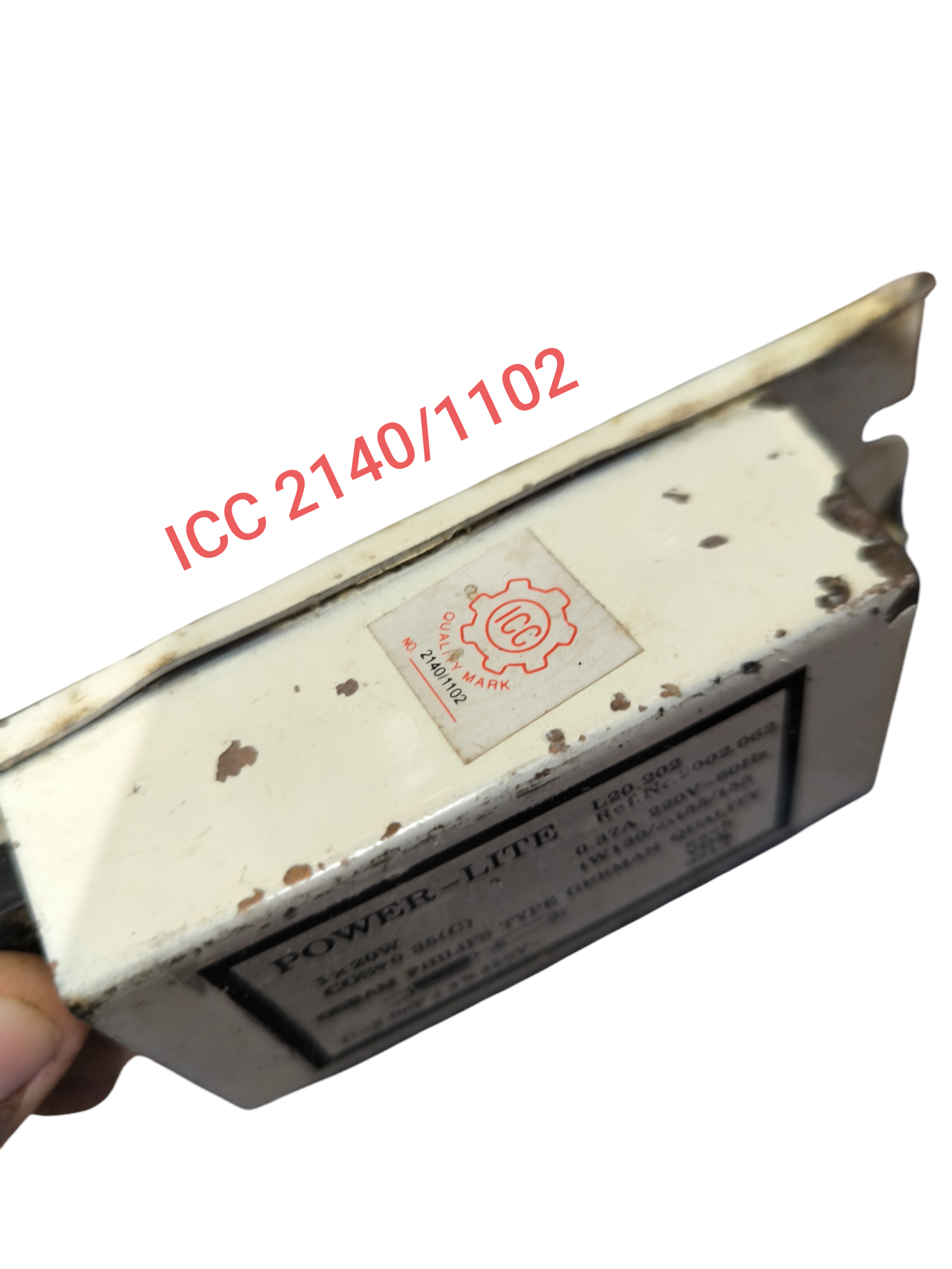 GE fluorescent magnetic ballast 220V electrical circuitry part with ICC 2140 1102 marking