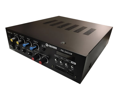 Crown 245W Public Address Amplifier 12V DC or 220V AC PA-245UB Bluetooth USB/SD Port MP3 Input Build in Siren FM Tuner 2 Mic Input