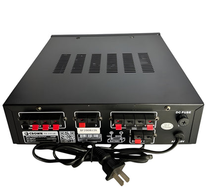 Crown 245W Public Address Amplifier 12V DC or 220V AC PA-245UB Bluetooth USB/SD Port MP3 Input Build in Siren FM Tuner 2 Mic Input