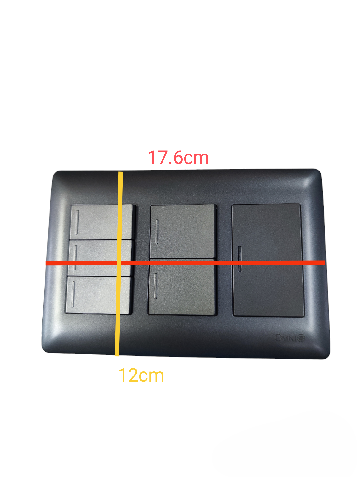 Omni illuminated 2 gang switch 16A 250V black power point with multiple switches and outlets