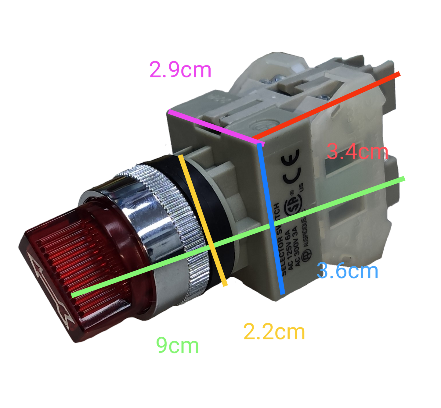 Auspicious illuminated selector switch 22mm with red indicator and silver ring for power control