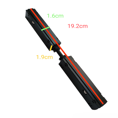 ILLUMIQ TERRA black track light conductive connector with dimensions displayed for electrical circuitry
