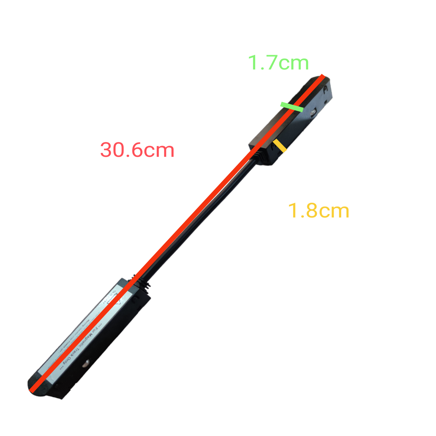 ILLUMIQ TERRA track light conductive connector with black housing and red wiring measuring 30.6 cm
