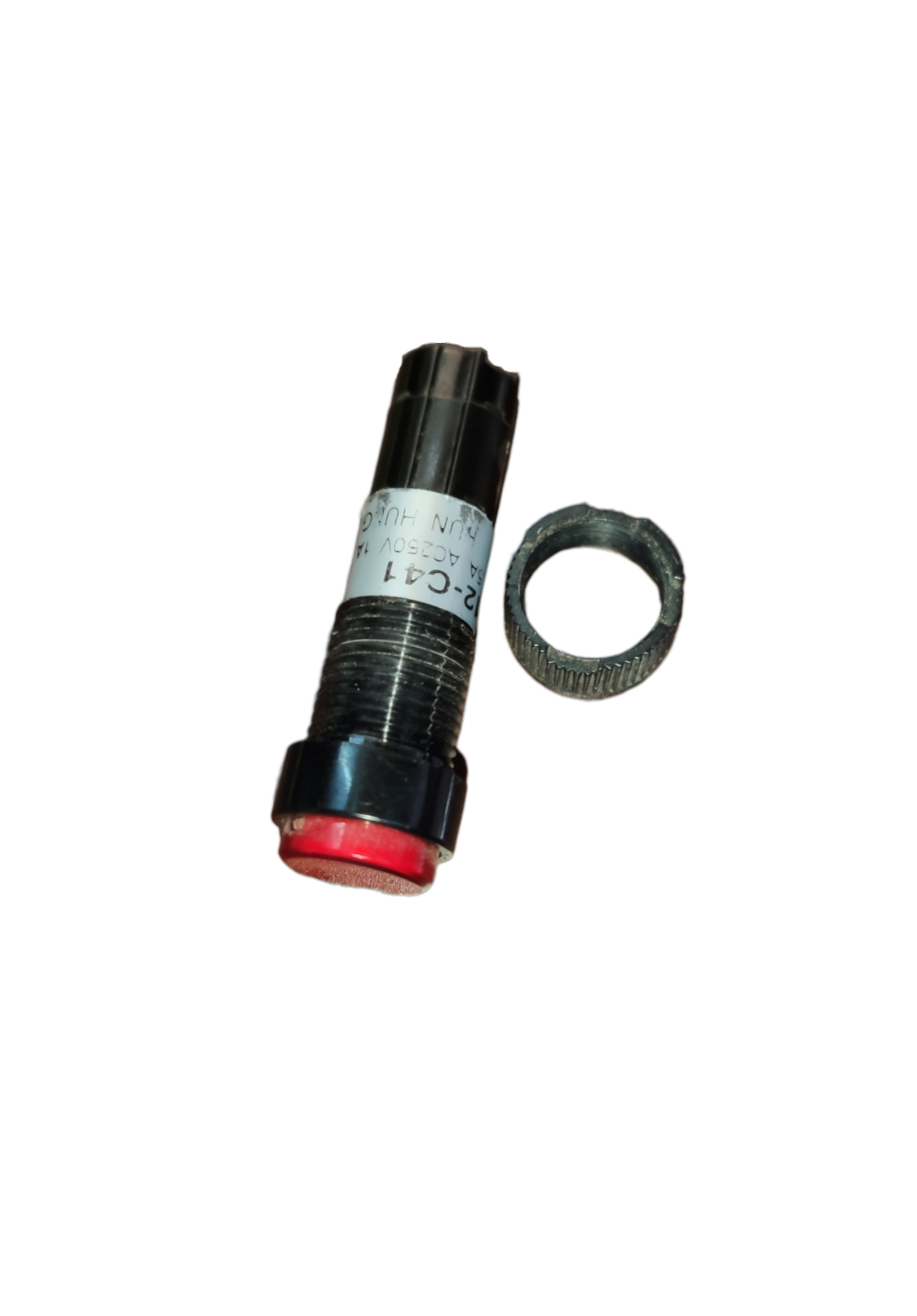 Koino Indicator Push Button Switch 10mm with red button and threaded base for electrical panels