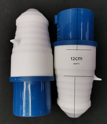 Grippes 16A industrial plug 3 pins in blue and white with 12cm length for heavy-duty power connections