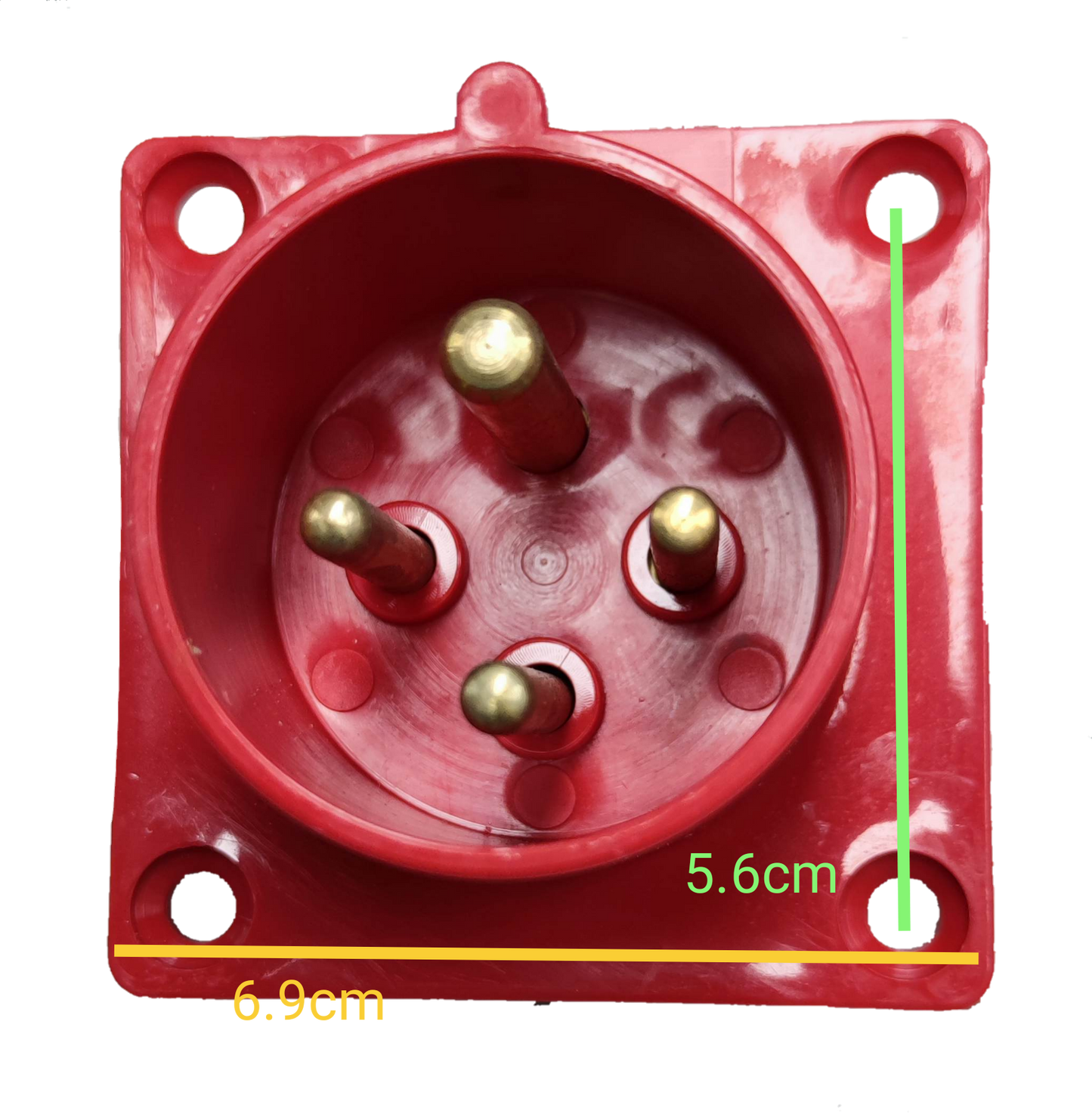 Grippes 16A industrial plug chassis type red power point with brass pins and mounting holes