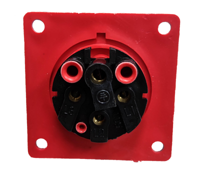 Grippes 16A industrial plug chassis type with red and black wiring connections for power points and switches