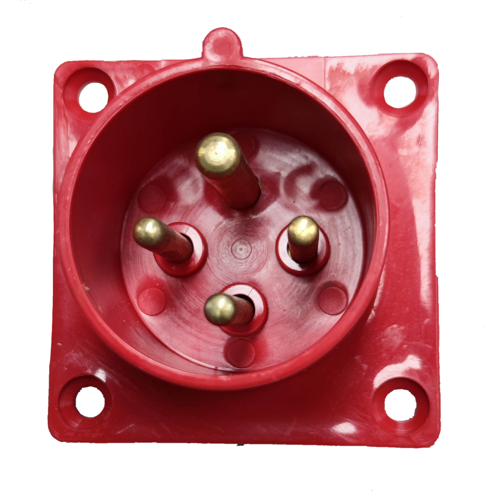 Grippes 16A industrial plug chassis type red power point with four brass pins and square mounting base
