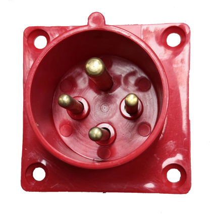 Grippes 16A industrial plug chassis type red power point with four brass pins and square mounting base