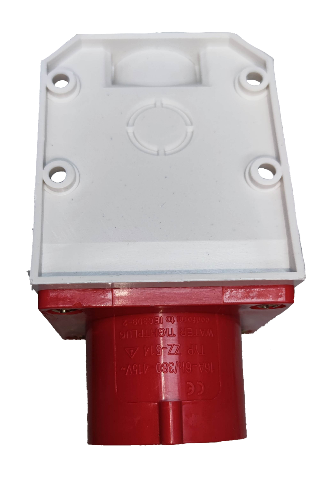 Grippes 16A industrial wall plug with red base and white cover for electrical connections