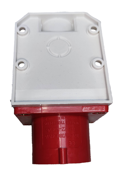 Grippes 16A industrial wall plug with red base and white cover for electrical connections