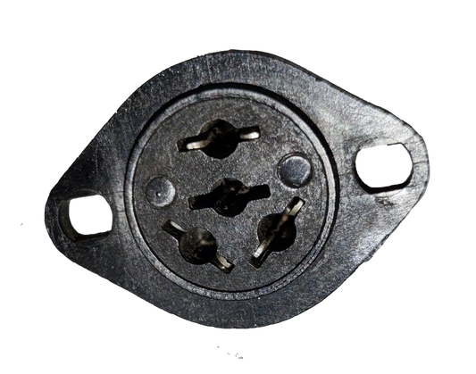 Close-up of industrial 3 pin electrical outlet for mixers controllers and audio interfaces from China