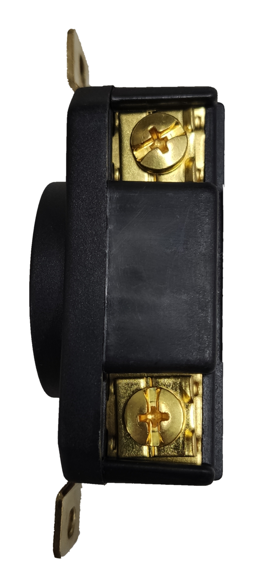 Grippes 30A twist lock outlet NEMA L6. black power receptacle with brass screw terminals and mounting tabs